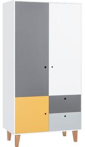 Concept fehér-szürke kétajtós ruhásszekrény sárga elemmel - Vox