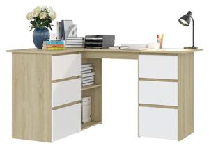 VidaXL fehér/sonoma-tölgy színű faforgács sarok íróasztal 145x100x76cm