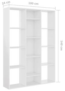VidaXL magasfényű fehér térelválasztó/könyvszekrény 100 x 24 x 140 cm