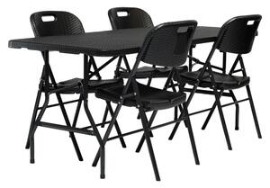 Összecsukható rattan kerti étkezőgarnitúra - 180 cm-es asztal + 4 szék