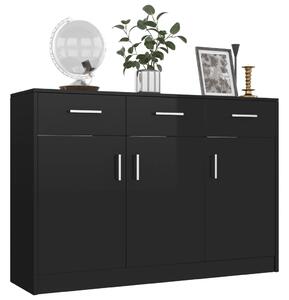 VidaXL magasfényű fekete forgácslap tálalószekrény 110 x 30 x 75 cm