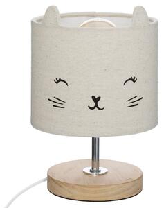 Macskás asztali lámpa, fa talppal, krémszínű - MINOU