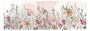 Vászon falikép, rózsaszín virágos rét, 45x140 cm, pasztell rózsaszín - PRAIRIE