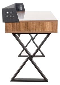 Fiókos íróasztal, X alakú lábakkal, 110x59 cm, diófa - GENIE
