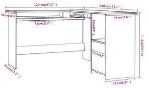 VidaXL sonoma színű forgácslap L-alakú sarok-íróasztal 120x140x75 cm