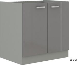 GRISS 80 D 2F, alsó kétajtós konyhaszekrény munkalappal, 80x85x60, szürke/szürke magasfényű