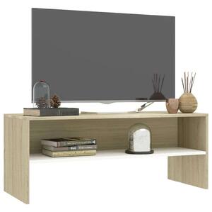 Fehér és sonoma-tölgy színű forgácslap tv-szekrény 100x40x40 cm