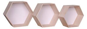Hexagon alakú falipolc szett, 3 db, natúr fa-fehér - ALVEOLES