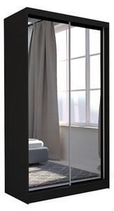 DEBORA tolóajtós ruhásszekrény tükörrel, fekete, 150x216x61
