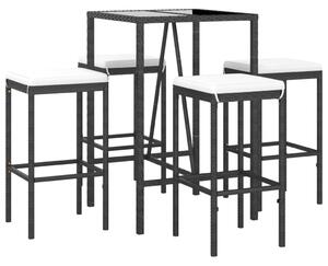 VidaXL 5 részes fekete polyrattan kerti bárszett párnával