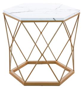 Hatszög alakú dohányzóasztal, rombuszos vázzal, fehér-arany - TENERIFE