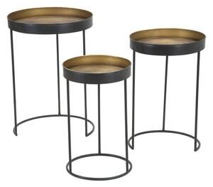 Egymásba rakható kerek asztalka szett, körkörös, 3 db, fekete-réz - MATHYS