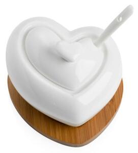 Heart porcelán cukortartó kiskanállal, bambusz alátéttel - Brandini