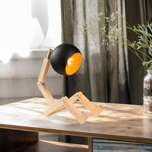 Fém lámpabúrás asztali lámpa, fa lábszerkezettel, fekete - RUR