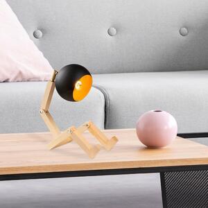 Fém lámpabúrás asztali lámpa, fa lábszerkezettel, fekete - RUR