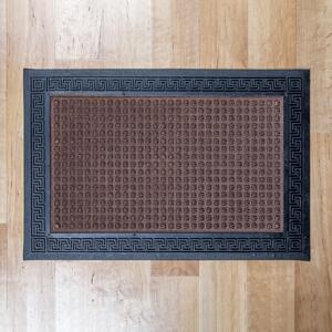 Gumis textil lábtörlő 40x60 cm – Barna színben, négyzet mintával