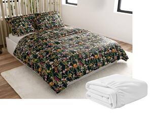 Mikroplüss ágyneműhuzat szett MYSTIC GARDEN sötétzöld + Mikroplüss lepedő SOFT 90x200 cm fehér, egyszemélyes ágyhoz