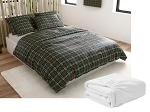 GLENMOORE zöld mikroplüss ágyneműhuzat szett + SOFT 90x200 cm fehér mikroplüss lepedő, egyszemélyes