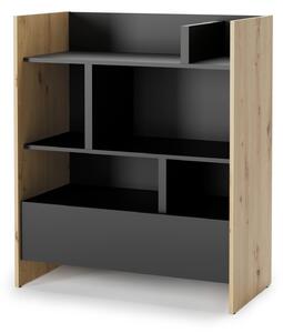 Könyvespolc Concept Lenart VIII, Fiókokkal, Nyitott, Laminált forgácslap, 108x92x46cm, Fekete, Artisan tölgy