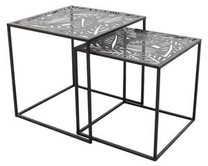Levélmintás négyszögletes asztalka szett, 2 db, fekete - QUADRATURE