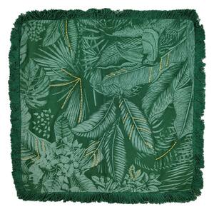 Esőerdő mintás rojtos párnahuzat, arany hímzéssel, 40x40 cm, sötétzöld - MALDIVES