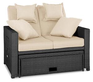 Blumfeldt Komfortzone, rattan kerti kanapé, kétszemélyes kanapé, polirattan, fekvő, fekete rattan/bézs párnák
