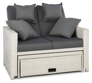 Blumfeldt Komfortzone Rattan-Lounge-Sofa, rattan kanapé, polyrattan, kihajtható asztalok, fehér