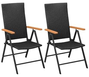 2 db fekete rakásolható polyrattan kerti szék