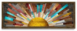Vászon faliép, napsugarak, 120x40 cm, sárga-türkiz - SOLEIL LEVANT