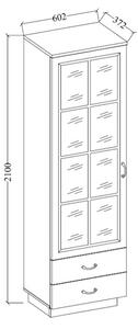 ALIENTO vitrines szekrény 60 1D2S, 60,2x210x37,2, kézműves tölgy/fehér