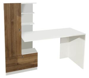 Modern stílusú íróasztal, szekrénnyel és polcokkal, fehér-fa - DOUBLON