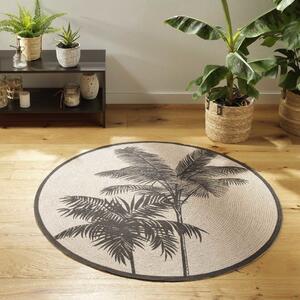 Kerek szőnyeg, pálmafa mintával, 120 cm, fekete-fehér - OASIS