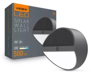 LED lámpa , napelemes fali lámpa , mozgásérzékelős , természetes fehér , fekete , kerek , IP54 , VIDEX