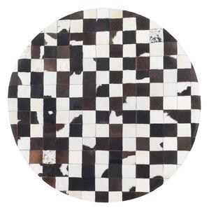 Fekete szőnyeg - fehér - bőr - kerek - ⌀ 140 cm - BERGAMA
