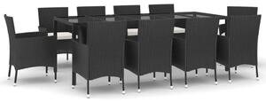 Polyrattan Kerti Étkezőgarnitúra - 11 részes - Fekete