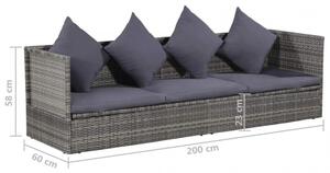 Szürke polyrattan kerti ágy 200 x 60 cm