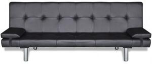 Fekete L-alakú, dönthető műbőr kanapéágy két párnával