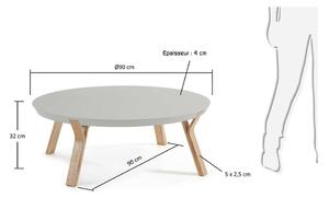 Solid világosszürke dohányzóasztal kőrisfa lábakkal, ⌀ 90 cm - Kave Home