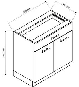 SELENA D 80S/1 kétajtós alsó konyhaszekrény, 80x82x44,6, artisan tölgy/fekete/fehér