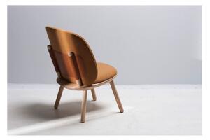 Naïve sárga fotel kőrisfa konstrukcióval és bőr részletekkel - EMKO