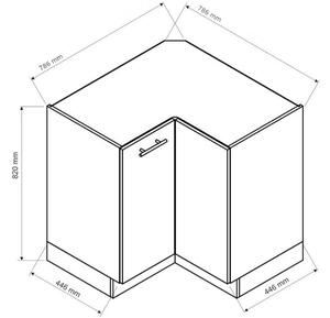 OREIRO DRP alsó sarok konyhaszekrény, 78,6x82x78,6, hamu/magasfényű fehér