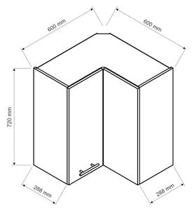 OREIRO WRN felső sarok konyhaszekrény, 60x72x60, hamu/magasfényű fehér
