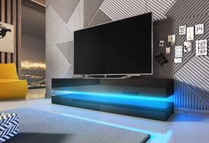 FLYNT TV asztal, 140x10/15x34, fehér/szürke fényes + LED