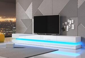 FLYNT TV asztal, 140x10/15x34, fehér/fehér fényes + LED