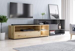 DOCK SET TV asztal, 140x42x40, tölgy artisan/antracit + LED