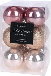Agira karácsonyi dísz készlet, 12 darabos, rózsaszín, átmérő: 6 cm