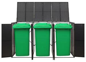 VidaXL fekete polyrattan hármas kerekeskuka tárolófészer 207x80x117 cm