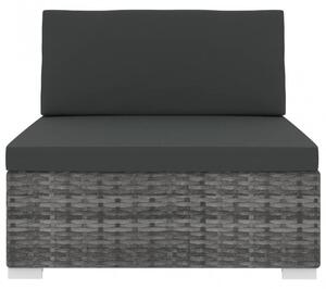 1 db szürke polyrattan moduláris középső kanapé párnákkal