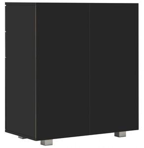 Magasfényű fekete forgácslap tálalószekrény 71 x 35 x 76 cm