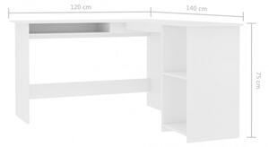 Fehér forgácslap L-alakú sarok-íróasztal 120 x 140 x 75 cm